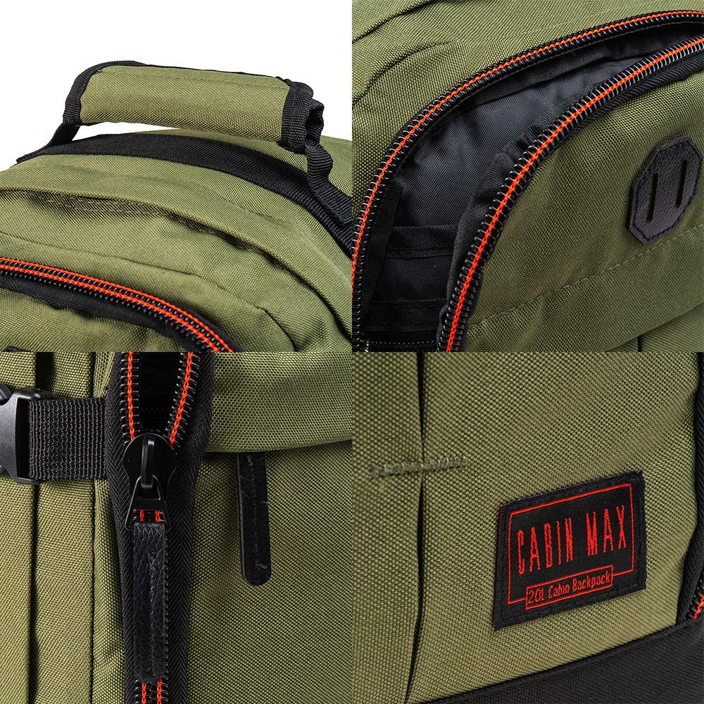 Cabin Max Metz 20L Stowaway 16x10x8" (40x25x20cm) Underseat Backpack (Vintage Khaki)