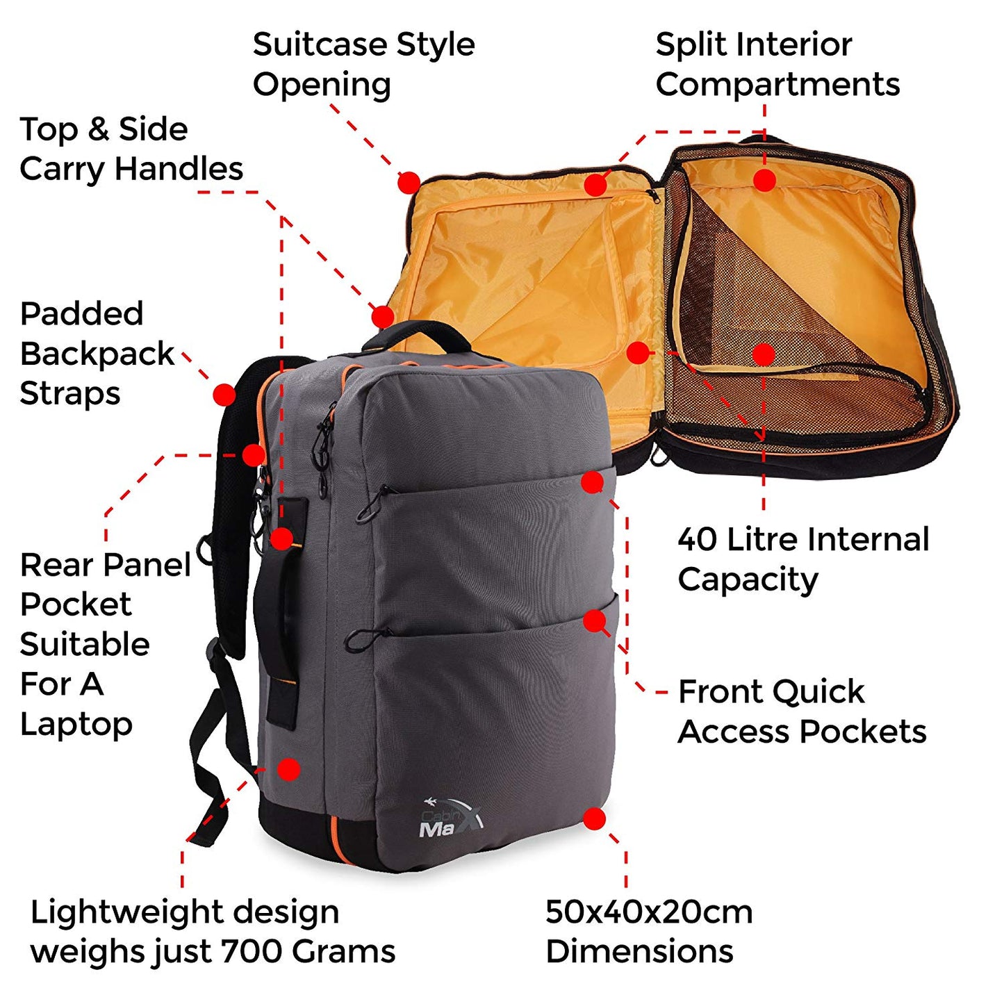 Cabin Max Edinburgh 20x16x8" (50x40x20cm) Cabin Backpack (Grey)