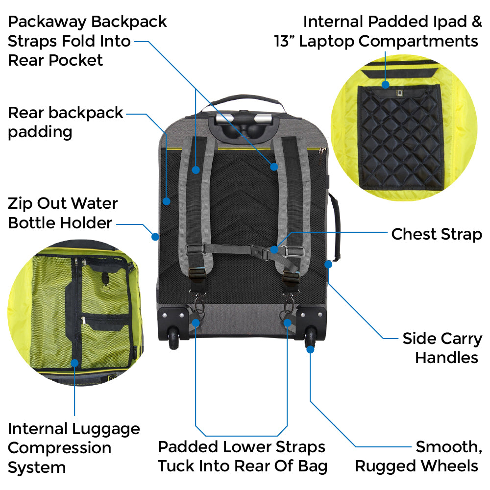Cabin Max Manhattan Trolley Backpack Hybrid Cabin Bag 55x40x20cm (21x16x8") - Grey/Yellow