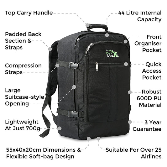 Cabin Max Metz 44L  22x16x8" (55x40x20cm) Cabin Backpack (Stereo)